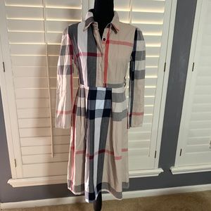 Plaid Pleated Collar Midi Dress Button Down